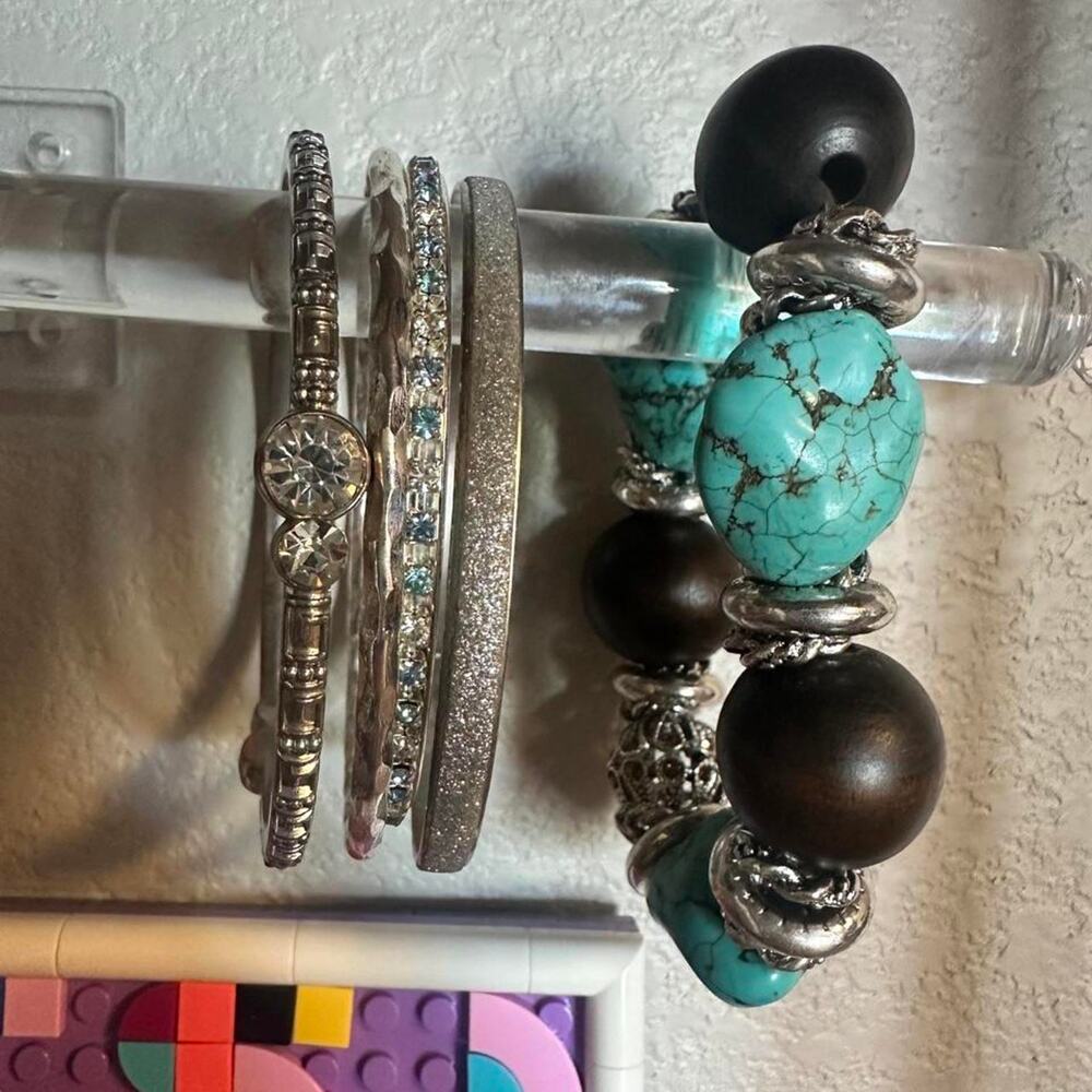 Multi-colored jewelry bundle with turquoise beads, silver accents & black beads